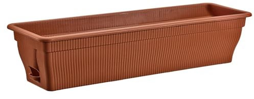 BURI Jardinera para balcón con almacenamiento de agua, 100/80/55 cm, resistente a la intemperie, con inserto de plástico resistente a los rayos UV, terracota, marrón oscuro (terracota, 80 cm)