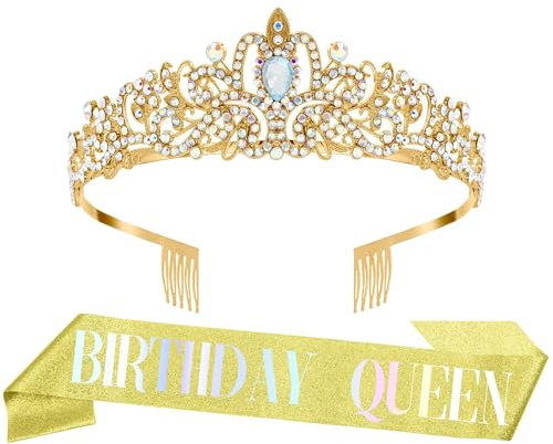 Geburtstagskrone Mädchen,Krone Geburtstag,Schärpe Geburtstag,Tiara,Geburtstagskrone Erwachsene,Diadem Gold,Birthday Queen,Krone Geburtstag,Prom Queen,Krone Gold,13 18 30 40 50 60 Geburtstag Frauen