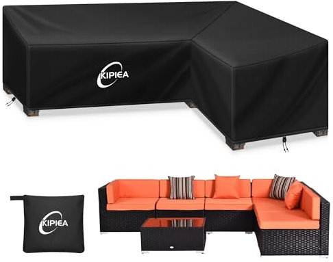 Kipiea Housse Salon de Jardin Forme en L Imperméable, 420D Oxford Tissu Housse de Canapé d'angle Extérieur Coupe-Vent, Housses de canapé de jardin Anti-UV, Sans Déchirure (250x200x85x78cm)