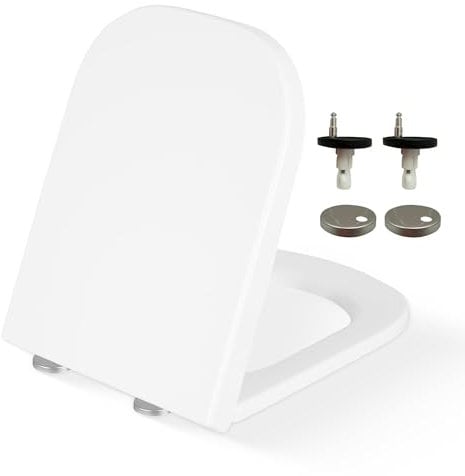 CUQOO Toilettensitz mit Absenkautomatik, quadratisch, hochwertiger robuster Toilettensitz mit Schnellverschluss, einfache Installation mit zwei Befestigungsmöglichkeiten oben und verstellbaren