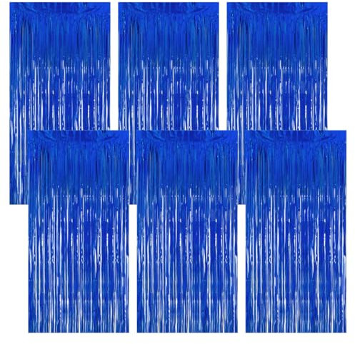 Jinsion 6pcs Glitzervorhang DIY Lametta Vorhang Blau, 1M X 20M Glitzervorhang, Glitzer Vorhang Deko, Plastik Party Vorhang, Lametta Blau für Hintergrunddekoration Geburtstagsdekoration