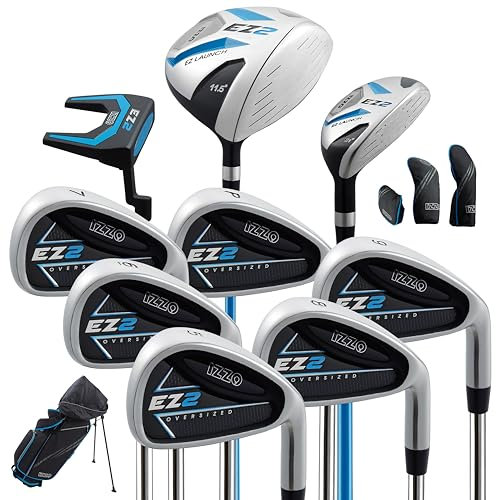 Izzo Golf EZ2 14 Piece Mens Right Hand Golf Club Set with Golf Bag - 14 piece Complete Golf Club Set for Right Handed Golfers, Comes with Golf Bag