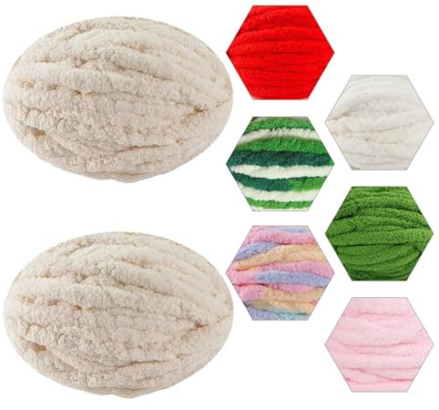 Dicke Wolle Garn, 2 X 250g Armstricken Flauschig, Soft Strickwolle Zum Häkeln für Decke, Tasche, Schals (Beige)