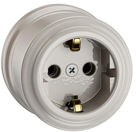 ledscom.de Aufputzsteckdose Porzellan PORS, weiß glänzend, rund, ⌀ 65 mm