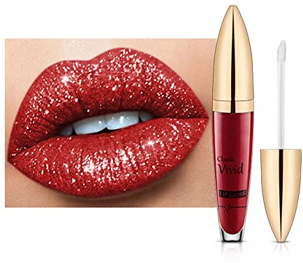 Glitzer Lip Gloss Matt, Flüssiger Lippenstift mit Diamond Funkeln, Lipgloss Langanhaltend & Wasserfest, Liquid Lipstick Hochpigmentierter Shimmer Lippen Lipgloss Glänzend für Frauen Mädchen