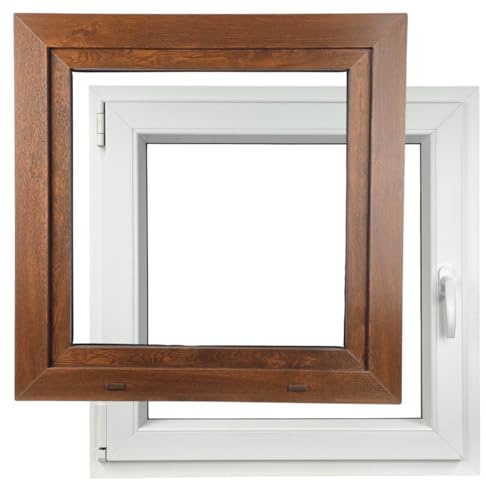 ALUCON Fenster 1000x1000 mm – Kunststofffenster 100x100 cm – Flügelfenster Innen Weiß/Außen Nussbaum – DIN Links