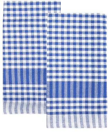Talking Tables 2 x Blue Gingham Kitchen Tea Towels Table Linen Fabric Dish Cloths Large Checkered Cloth Napkins Absorbent Durable Soft Cotton Quick Drying, ECO Packaging 45cm x 70cm