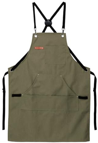 sourcing map Delantal de chef de cocina de 27 x 34 pulgadas, lona de algodón, ajustable, espalda cruzada, para hombres y mujeres, cocina, barbacoa, parrilla, chef, color verde marino, Marino Verde,