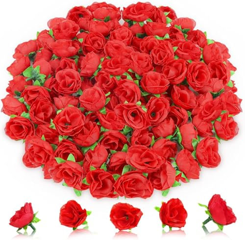 UCLEVER Künstliche Blumen Rosen Blütenköpfe, 60 Stück Kunstrosen Blumen Fake Rosen Deko für DIY Hochzeitsfeier, Valentinstag, Muttertag, Babyparty, Zuhause Dekoration (Rot)