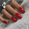 KQueenest Red Press on Nails Long Square, Wine Red False Nails Long Medium Coffin, Glossy Natural Solid Fake Nails Set, Reusable Gel Stick on Nail for Women Finger Daily Wear 24 Pcs