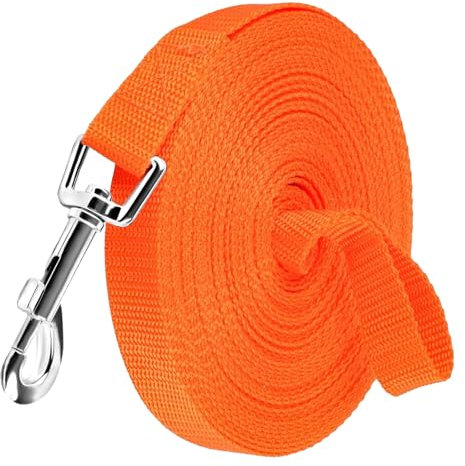EOPUOZS Correa Perro Larga 10M, Correa de Entrenamiento para Perros Pequeños y Grandes, Cuerda para Perros con Lazo de Mano y Mosquetón en D (Naranja)