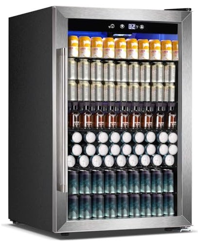 COWSAR - Glacière à vin de 4,5 pieds cubes, 37 bouteilles, refroidisseur à vin non encastré approuvé ETL, refroidisseur de boissons de 145 canettes avec porte en verre réversible en acier inoxydable