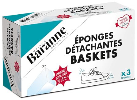 Baranne - Eponges Magiques Super Détachantes - Entretien et Baskets Blanches Cuir - Anti-Tâches & Traces - X3 éponges