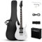 LALAHO 39 Inch Beginners Electric Guitar Kit with H-S-H Pickup, Solid Body Electric Guitar Set with 20W Amplifier, Tremolo Arm, Bag, Pick, Shoulder Strap, Cable (White)