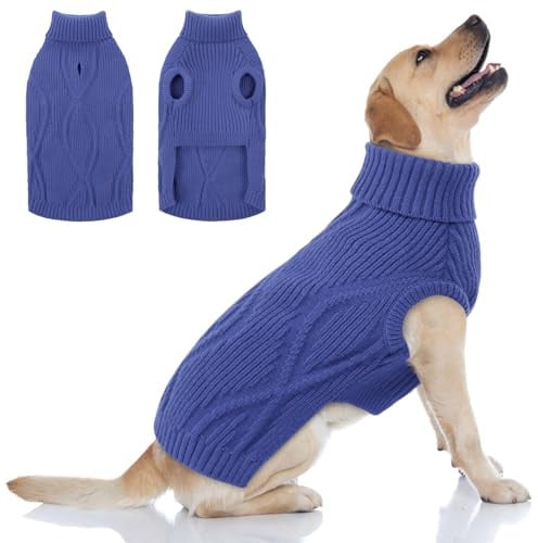 Queenmore Hundepullover Grosse Hunde Dehnbares Stehkragen Strickpulli | für Pitbull, Boxer, Border Collie, Labrador, Dalmatiner, Weich & Wärmend für Spaziergänge Bei Kälte Und Wind