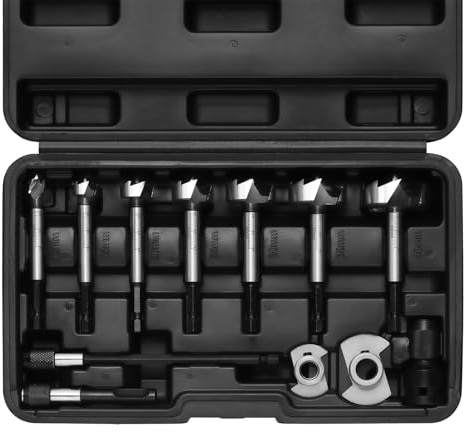 Mayouko 12-Piece Forstner Bit Set, 10-40 mm, Wood Boring Bits, with Adapter & Extension Bar & Storage Box