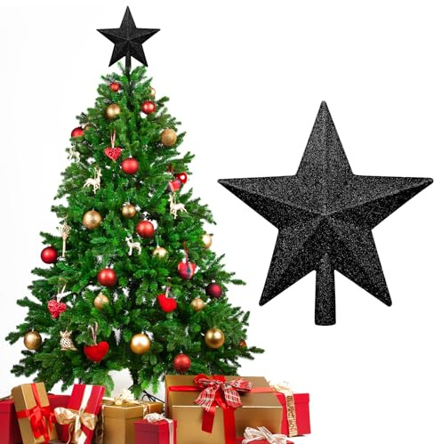 TAXTYHRE Weihnachtsbaumspitze Stern, Glitzer Christbaumspitze Stern, Baumspitze Weihnachten, Weihnachtsbaumspitze Klein, für Festliche Heimdekoration Weihnachtsbaum Deko (Schwarz)