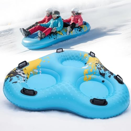 Snow Tubes Aufblasbarer Schneeschlitten Heavy Duty mit 6 großen Griffen, Wintersport Snow Tube zum Rodeln für 3 Kinder/2 Erwachsene