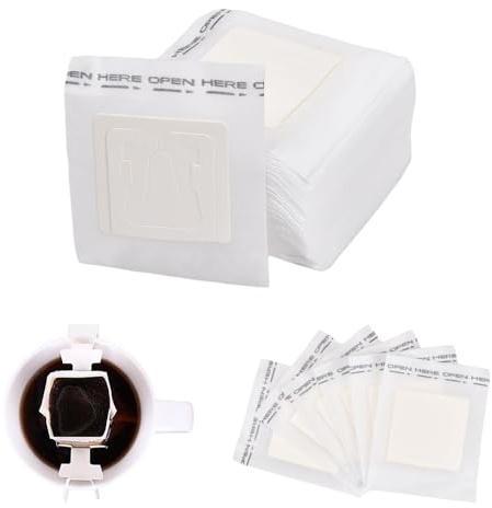 100 Pcs Filtro Cafe, Filtros Cafetera Goteo con Orejas Colgantes, Plegable y Portátiles, Bolsa de Café para la Mayoría de Tazas, Bolsitas de Té, para Acampadas, Viajes, Casa y Oficina, 7,5 x 9 cm