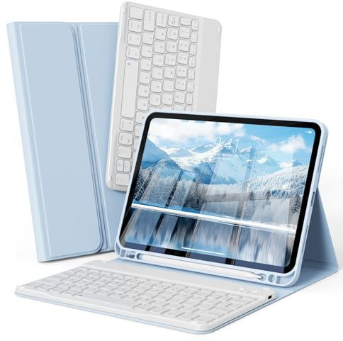 KTGGHG Keyboard Case for iPad Air 11 8/7/6th Gen & Air 10.9 5th/4th, Blue | Magnetic Detachable Keyboard with Pencil Holder, Soft PU & Shockproof TPU Back, Auto Wake/Sleep, UK Layout