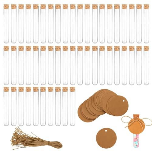50 Stück Reagenzglas Mit Korken, 50 Kraftpapieranhänger und 50 Hanfseil, 4mL Reagenzgläser Mit Korken für DIY Dekoration, Flüssigkeiten und Gewürze