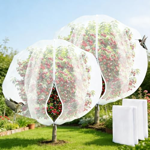 Hysagtek 2PCS Fruit Tree Netting 1.8x1.8m with Drawstring & Dual Zipper | Large Garden Protection Net Insect Bird Bug Cicada Barrier for Fruit Trees Bushes Vegetables Blueberry Strawberry