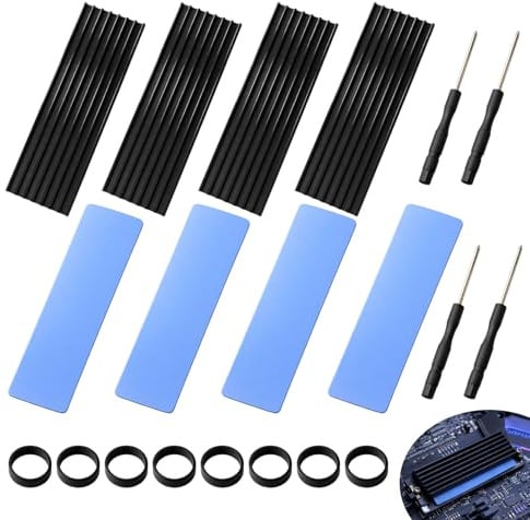 8 pièces dissipateurs thermiques SSD M2, kit en aluminium pour SSD M.2 2280, dissipation double face avec ailettes, avec pads thermiques et bandes de fixation, pour console PC