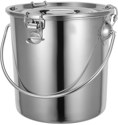 CLISPEED Sealed Bucket Silver with Lid Stainless Steel 5l | Food Grade Bucket with Lid, Milk Oil Bucket, Handle for Carrying and Widely Used in Hotel Kitchen