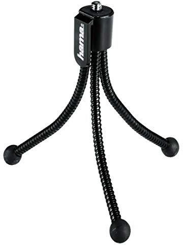 Hama Handliches Mini-Stativ mit flexiblen Beinen und Befestigungsclip, Flexi M, Schwarz