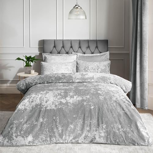 Catherine Lansfield Crushed Velvet Super King Duvet Set Silver