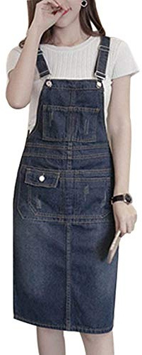 Lazutom Women's Denim Jeans Jumpers Overall Pinafore Dress Skirt