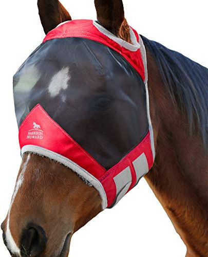 Harrison Howard CareMaster Feines Mesh Fleece Paddi Pro Luminous Pferde Fliegenmaske UV-Schutz Standard Rot Vollblut (M)