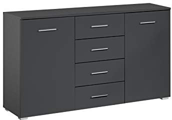 Rauch Möbel Flexx Schlafzimmer Kommode, Kommode 2-türig mit 4 Schubladen in Grau metallic, Schwarz, BxHxT 140 x 81 x 42 cm