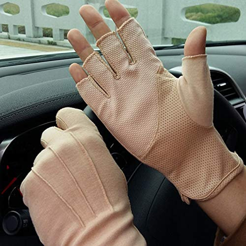 JIAHG Gants de Conduite Hommes Été Antidérapant UV Protection Solaire, Demi-Doigts à Écran Tactile en Coton - Respirant, Absorption de la Sueur, Doux - Mitaines pour Cyclisme, Camping, Cueillir