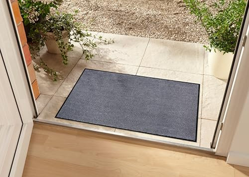 Hanse Home Waschbare In- & Outdoor Fußmatte Uni einfarbig Fußabtreter Schmutzfangmatte Türmatte Schmutzfänger Eingangsteppich Anti-Rutsch Größen, 60x80 cm, Grau