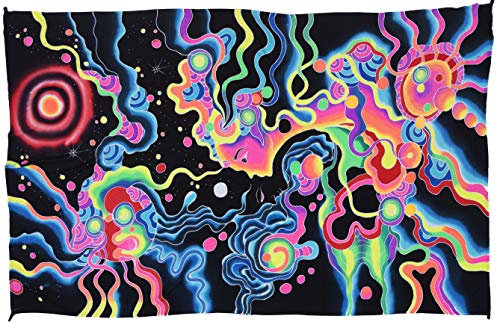 GURU SHOP Goa Wandtuch, UV Schwarzlicht Wandbehang, Pcychedelic Wandbild - Psychedelic, Synthetisch, 200x120x0 cm