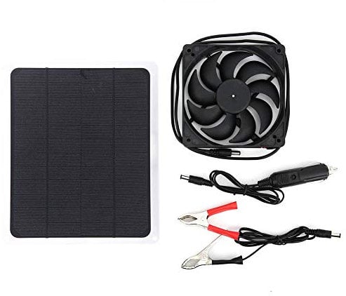 Solar Panel Fan Set - 10W 12V Solar Panel Chargers - Solar Pet Exhaust Fan Set Power Generation Board Battery Charging USB Output for Greenhouse/Pet House/Tree House/Car
