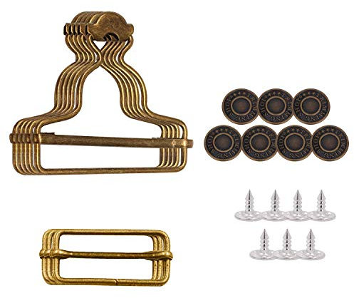 Trimming Shop 40mm Dungaree Buckles Rectangle Tri-Glide Sliders & No-Sew Jean Buttons Adjustable Fasteners for Overalls, Suspenders, Jumpsuits, Kids' Clothing & DIY Craft Projects, Bronze, 2pcs Set