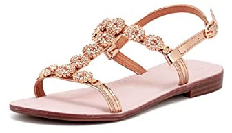 QUEEN HELENA Sandali Bassi Gioiello con Pietre e Strass Aperti Donna Y3002 Rosa 36