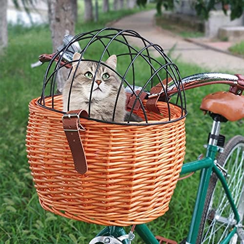 liunian459 Fahrrad Weidenkorb Vorne Lenkerkorb, Fahrrad Vorne Hund Fahrradkorb Lenker Wicker Fahrradkorb für kleine Haustiere, Katzen, Hunde(11.81x9.84 Inch)
