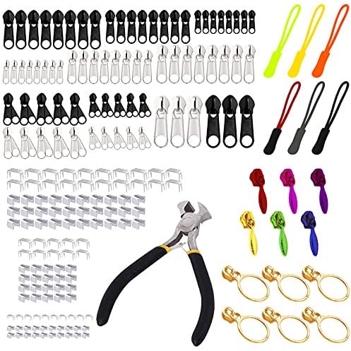 Daily Treasures 203 Stk Reißverschluss Reparatur Set Metall, 86 Stk Ersatz Reißverschluss Set + 1 Zange + 110 Stopper + 6 Reißverschlussverlängerung, Zipper Set Reißverschluss für Kleidung Jacken Hose