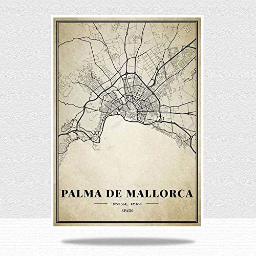 1000 Teile Holzpuzzle Für Erwachsene - Spanien Palma De Mallorca Karte Puzzle, Retro Stadt Welt Härteste Puzzle, Ungewöhnliche Brain Challenge Puzzles Für Kinder, Schwierige Eltern-Kind-Spiele, F