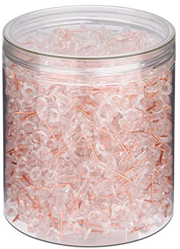 OKVGO Push Pins 600 Count with Plastic Heads and Steel Points Thumb Tacks for Map Cork Notice Board Transparent Rose Gold