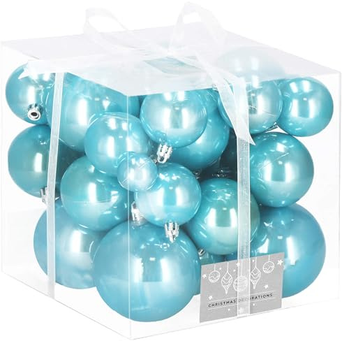 SPRINGOS Weihnachtsbaumkugeln-Set 37 Stück. Perlblaue Kugeln aus Kunststoff Dekoration für Weihnachten Party Hochzeiten Events