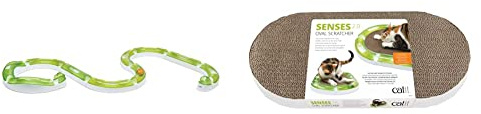 Catit Spielschiene, Super Circuit + ovaler Scratcher, Kratzbrett aus Pappe, interaktives Spielzeug für Katzen