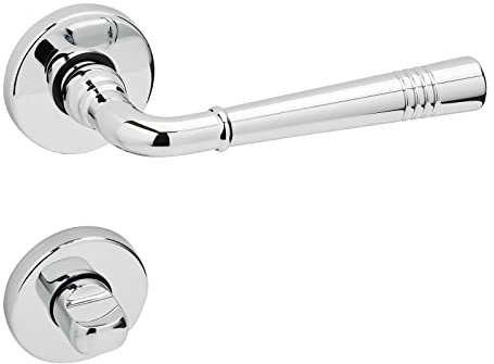 1 Set Türdrücker FREJA Chrom Bad WC Türdrücker auf mit Befestigungsmaterial | Rund Rosettengarnitur Badezimmer-Garnitur von SOTECH
