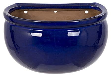 MAISONICA Medium 26cm Blue Ceramic Wall Planter Plant Pot - Frost Proof