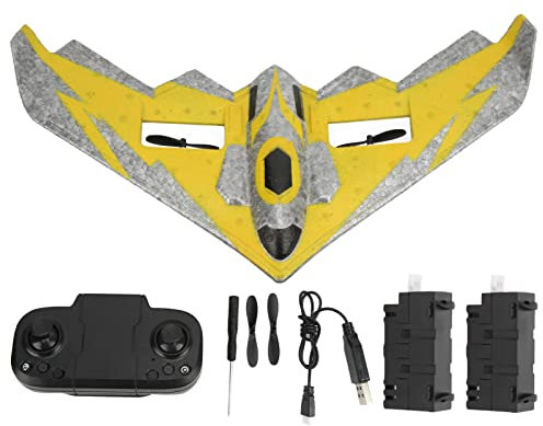 Dilwe 2.4GHz Remote Control Aircraft, 2CH RC Glider Plane for 14 Years Old Above, with LED Light, High Sensitivity Control(Yellow double battery) Model Toys