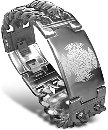 bahamut Mens Viking Odin Gungnir Stainless Steel Cool Cuban Chain Link Bracelet for Men,Norse Cuff Wristband Jewelry (Celtic Knot Cross)