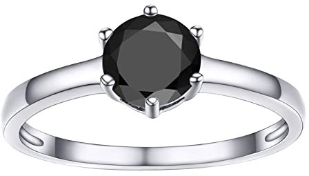 PROSILVER 925 Silber Solitär Verlobungsring für Damen Schwarzen Zirkonia Eternity Vorsteckring Ehering Antragsring Finger Schmuck Accessoire Ring Größe 67